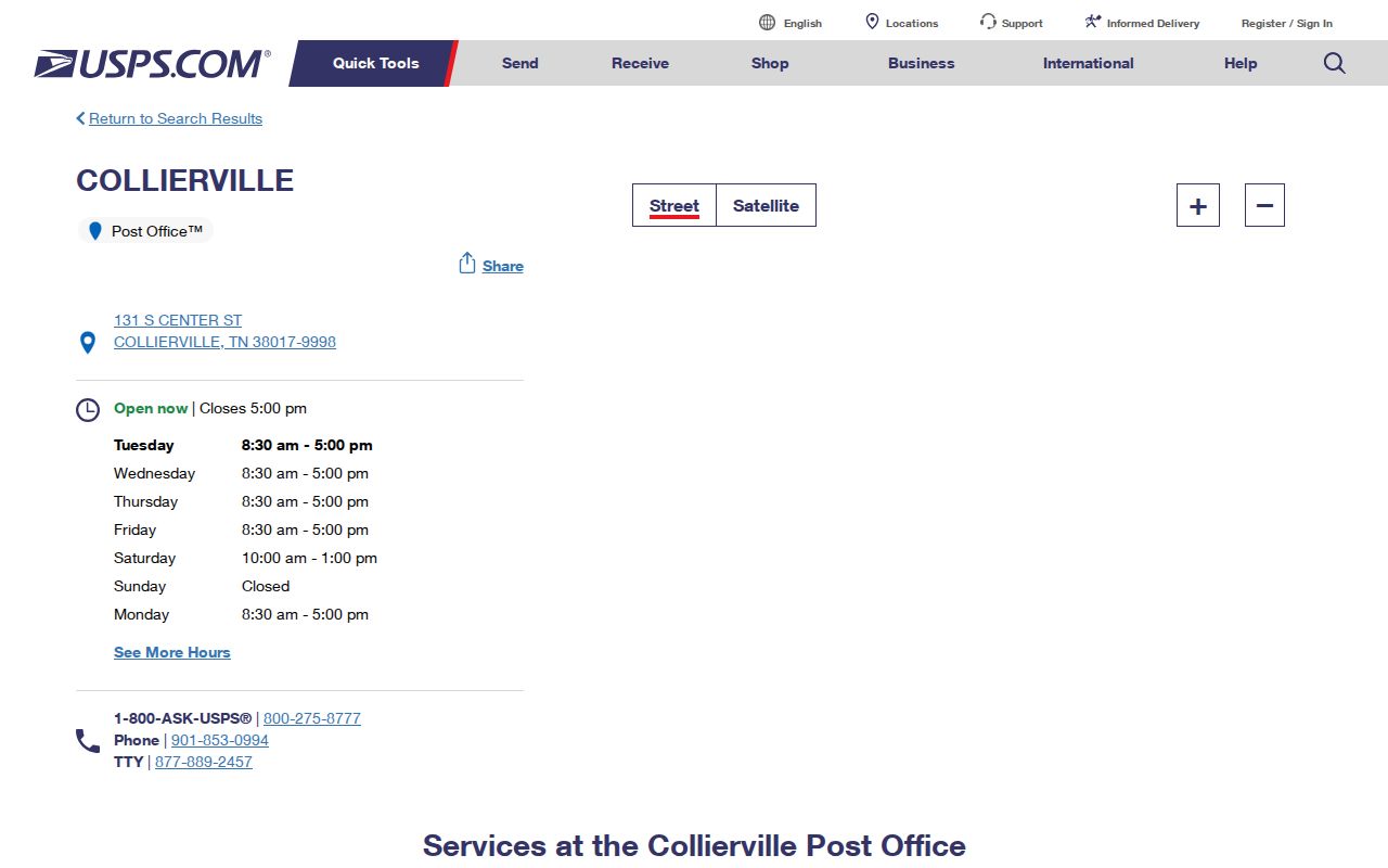 Collierville ZIP code directory reference to the USPS Collierville Post Office page